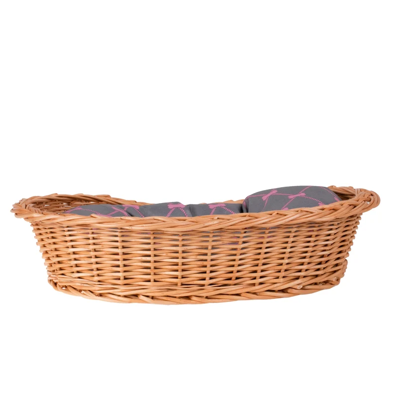 Enovia wicker basket for dog and cat with cushion and low entry TheWickerStories
