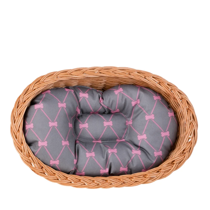 Enovia wicker basket for dog and cat with cushion and low entry TheWickerStories