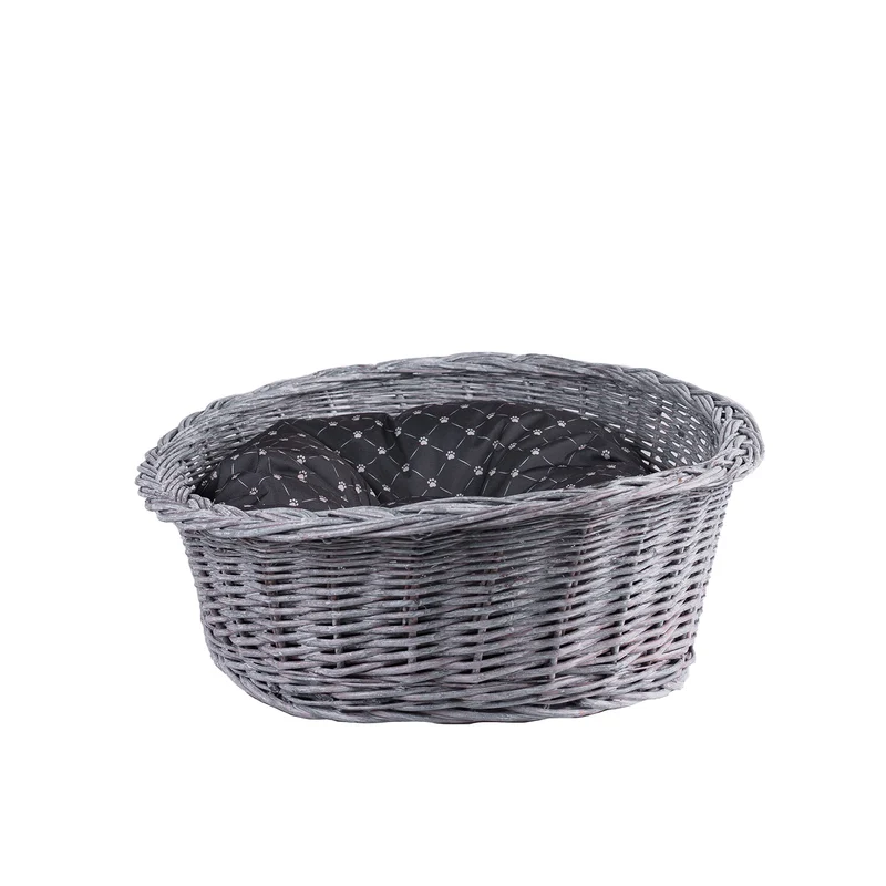 Enovia wicker pet bed for dog and cat with cushion TheWickerStories