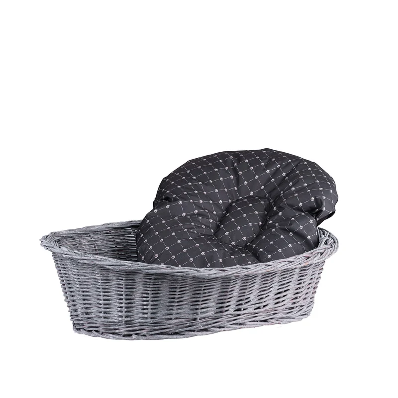 Enovia wicker pet bed for dog and cat with cushion TheWickerStories