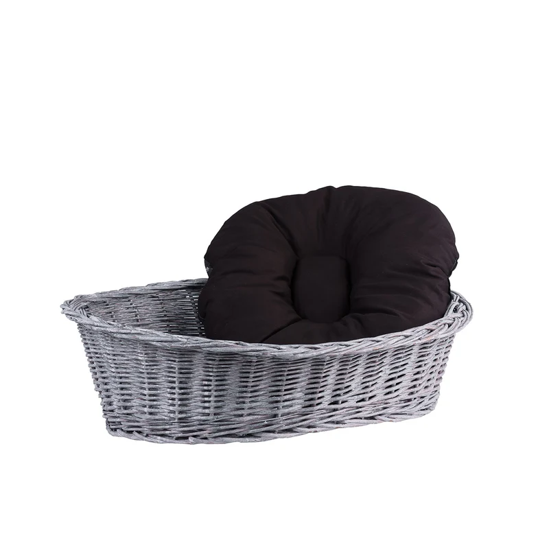 Enovia wicker pet bed for dog and cat with cushion TheWickerStories