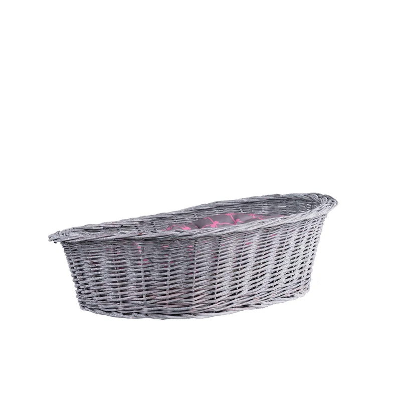 Enovia wicker pet bed for dogs and cats with cushion and low entry TheWickerStories