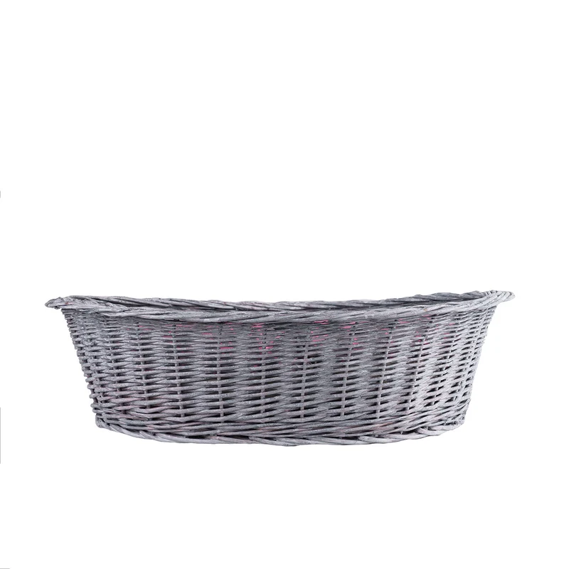 Enovia wicker pet bed for dogs and cats with cushion and low entry TheWickerStories