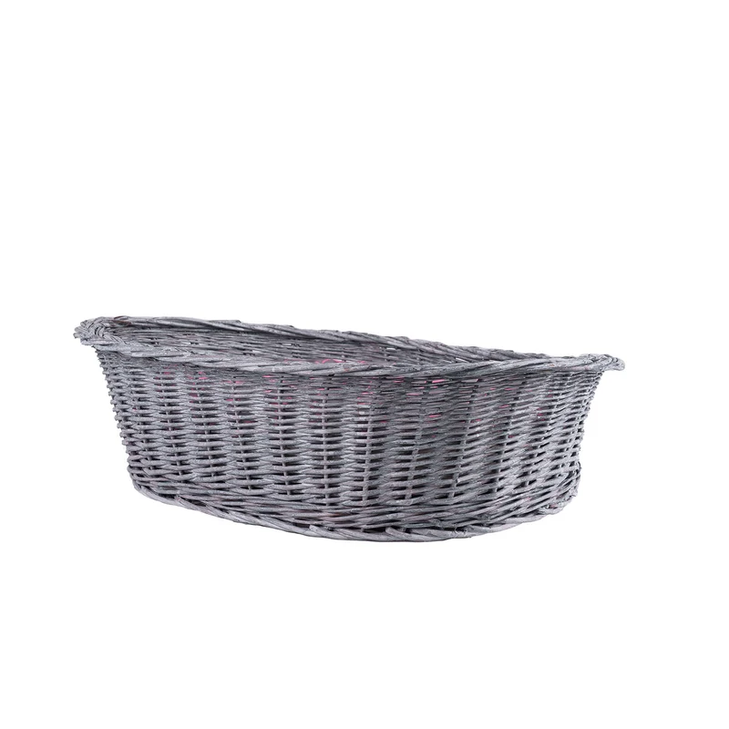 Enovia wicker pet bed for dogs and cats with cushion and low entry TheWickerStories