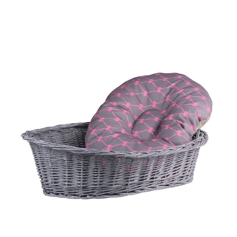 Enovia wicker pet bed for dogs and cats with cushion and low entry TheWickerStories