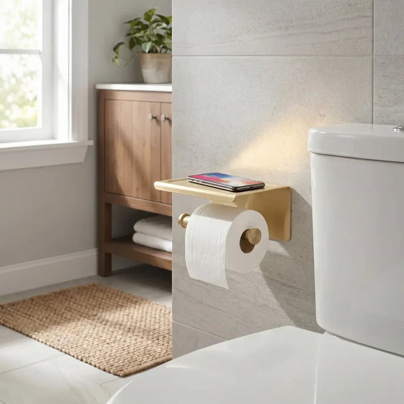 Toilettenpapierhalter mit Ablage 6613 Modern Gold Matt