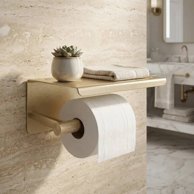 Toilettenpapierhalter mit Ablage 6613 Modern Gold Matt