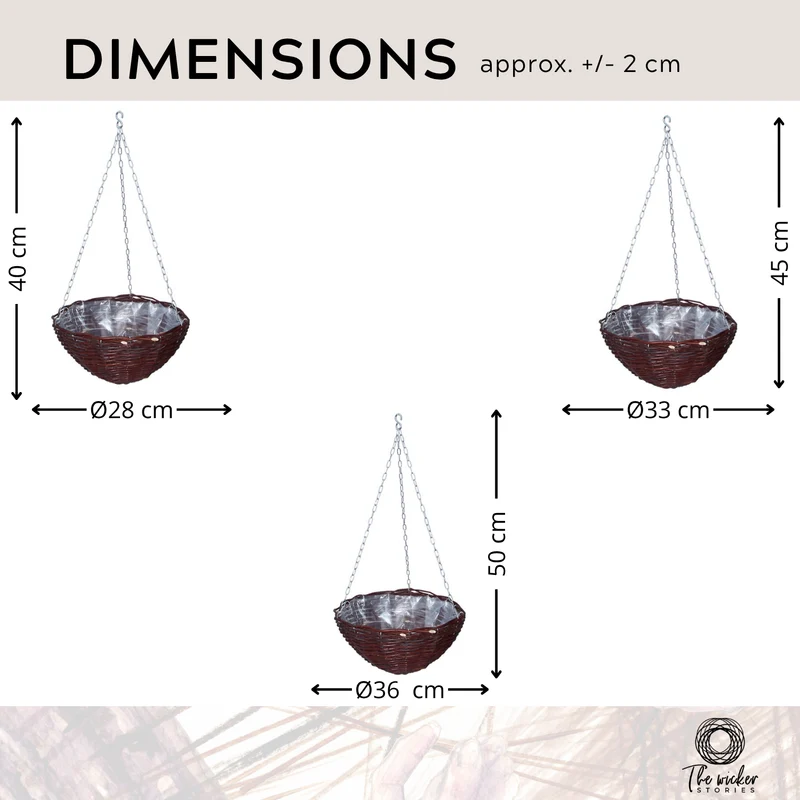 Pallados wicker planter, hanging garden basket, wicker flower basket with plastic liner TheWickerStories