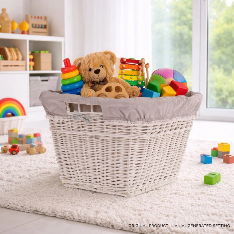 Mivella wicker laundry basket with beige trim and handles TheWickerStories
