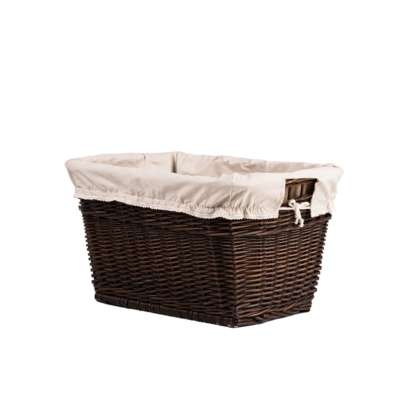 Mivella wicker laundry basket with beige trim and handles TheWickerStories