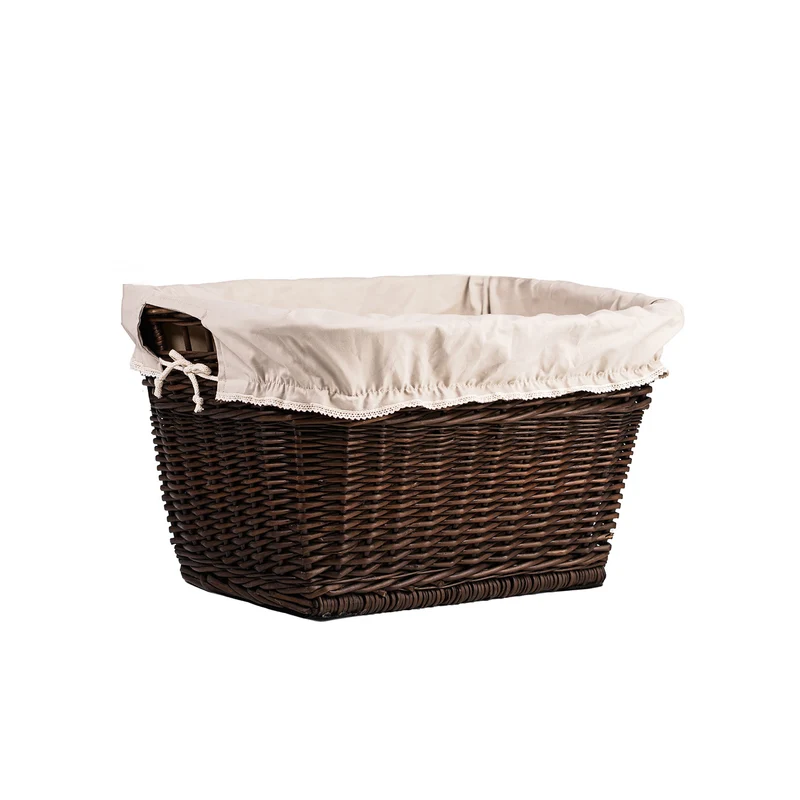 Mivella wicker laundry basket with beige trim and handles TheWickerStories