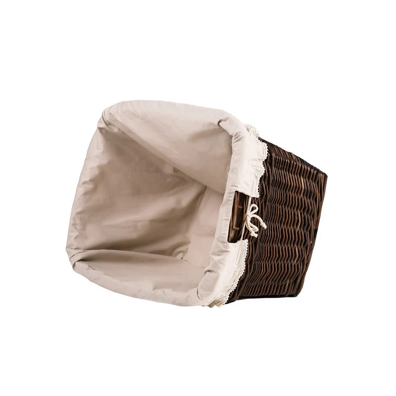 Mivella wicker laundry basket with beige trim and handles TheWickerStories