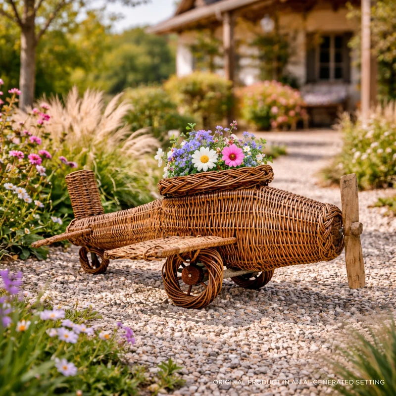 Lignum wicker garden decoration with planter for outdoor use TheWickerStories