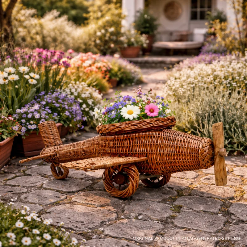 Lignum wicker garden decoration with planter for outdoor use TheWickerStories