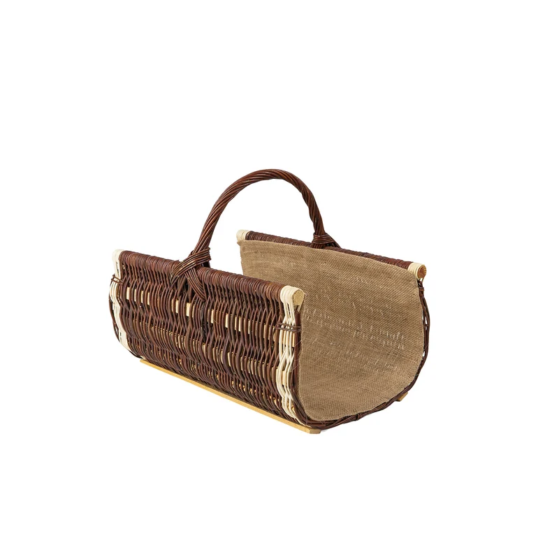 Fano wicker firewood basket with jute trim and handle