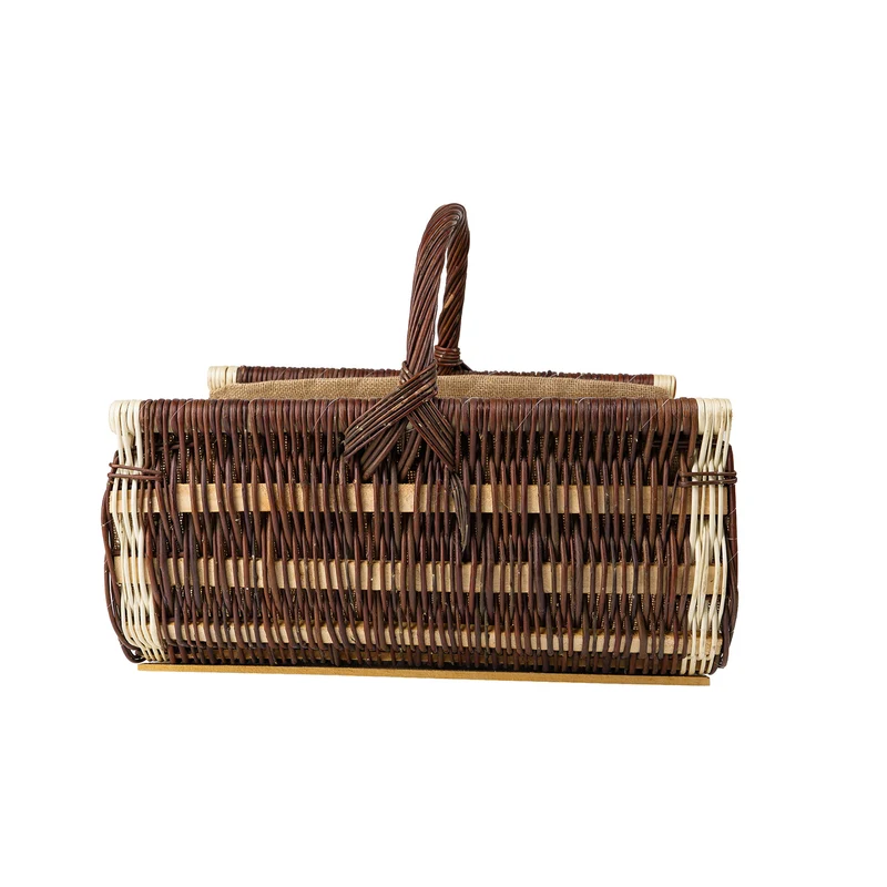 Fano wicker firewood basket with jute trim and handle