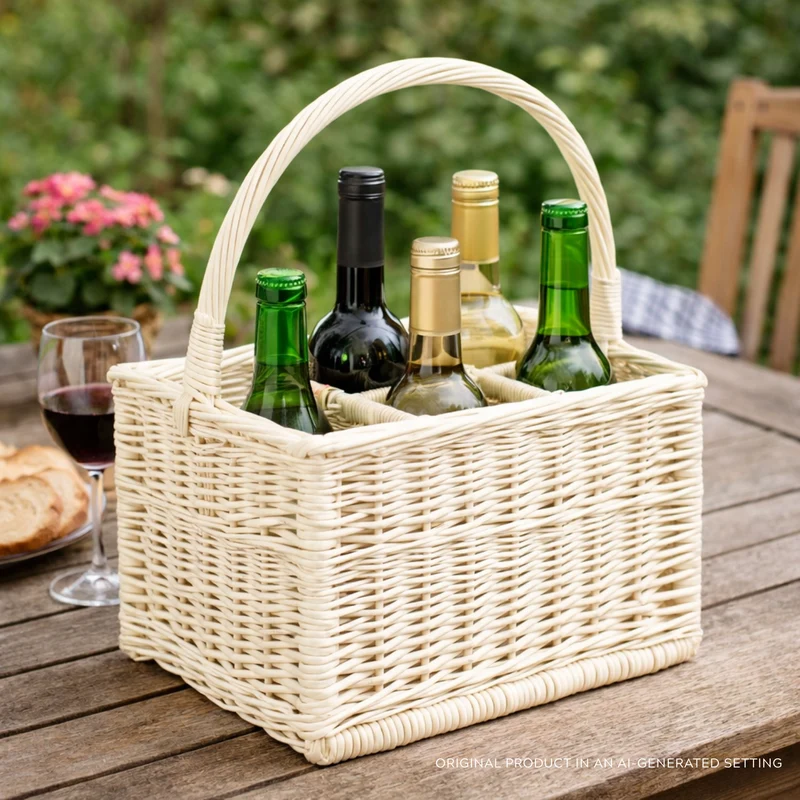 Gionella wicker basket, bottle crate, carrier with dividers and handle TheWickerStories