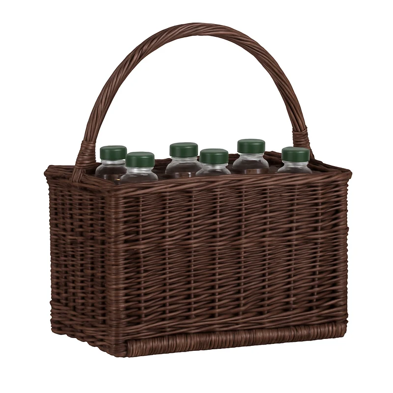 Gionella wicker basket, bottle crate, carrier with dividers and handle TheWickerStories