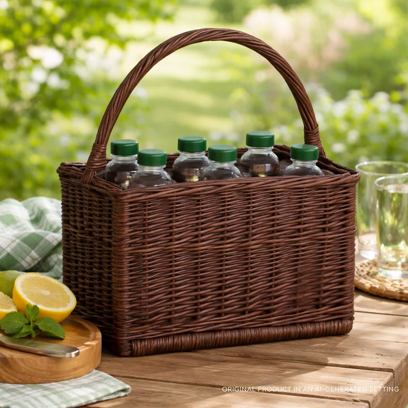 Gionella wicker basket, bottle crate, carrier with dividers and handle TheWickerStories