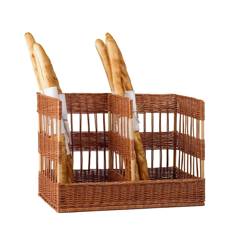 Briza wicker double baguette stand for bread display, freestanding TheWickerStories