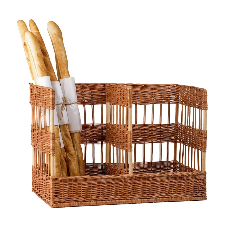 Briza wicker double baguette stand for bread display, freestanding TheWickerStories