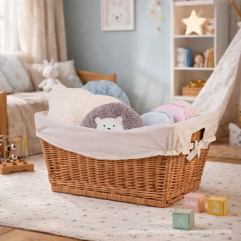 Torellia wicker storage basket with beige trim TheWickerStories