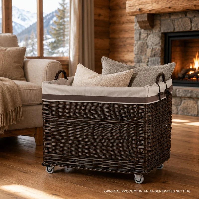 Salux wicker display basket for shop with brown trim TheWickerStories