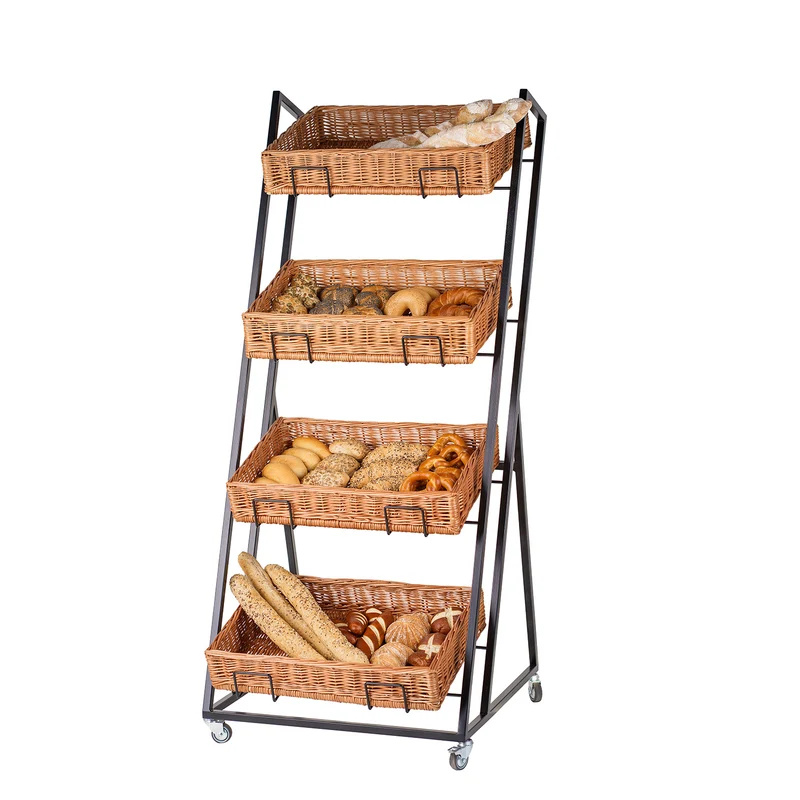 Kerodon metal stand with 4 wicker baskets for bread and fruit TheWickerStories