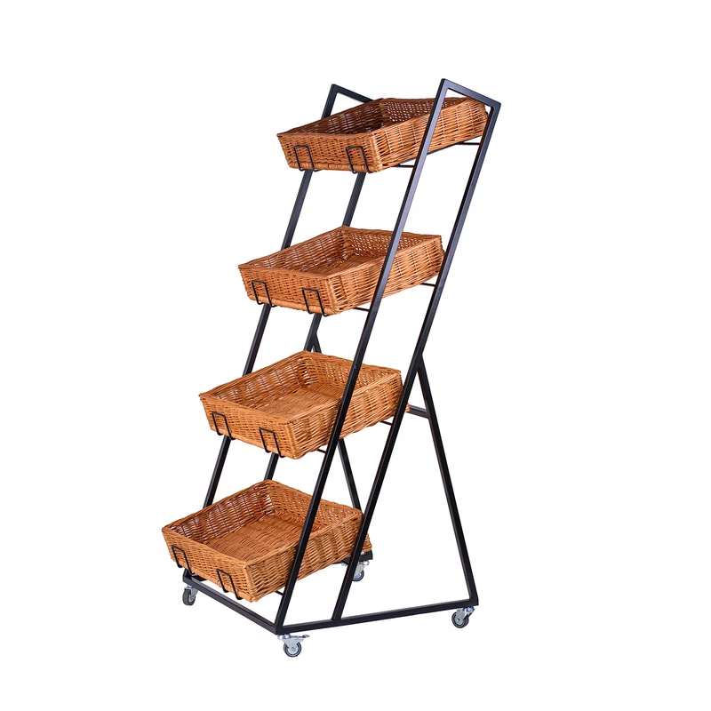Kerodon metal stand with 4 wicker baskets for bread and fruit TheWickerStories