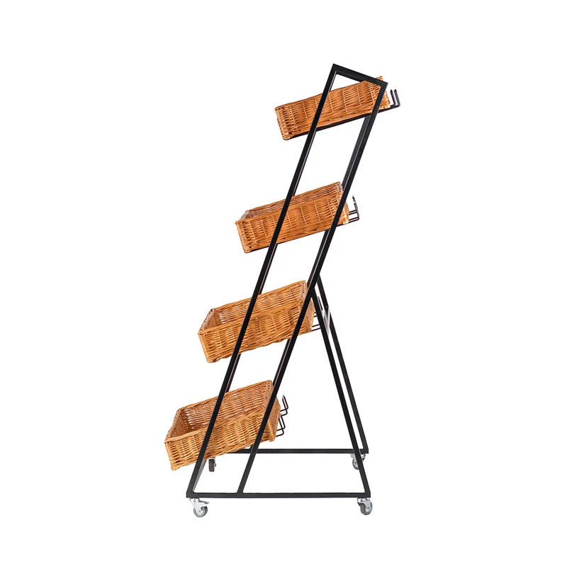 Kerodon metal stand with 4 wicker baskets for bread and fruit TheWickerStories
