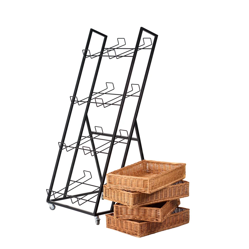Kerodon metal stand with 4 wicker baskets for bread and fruit TheWickerStories