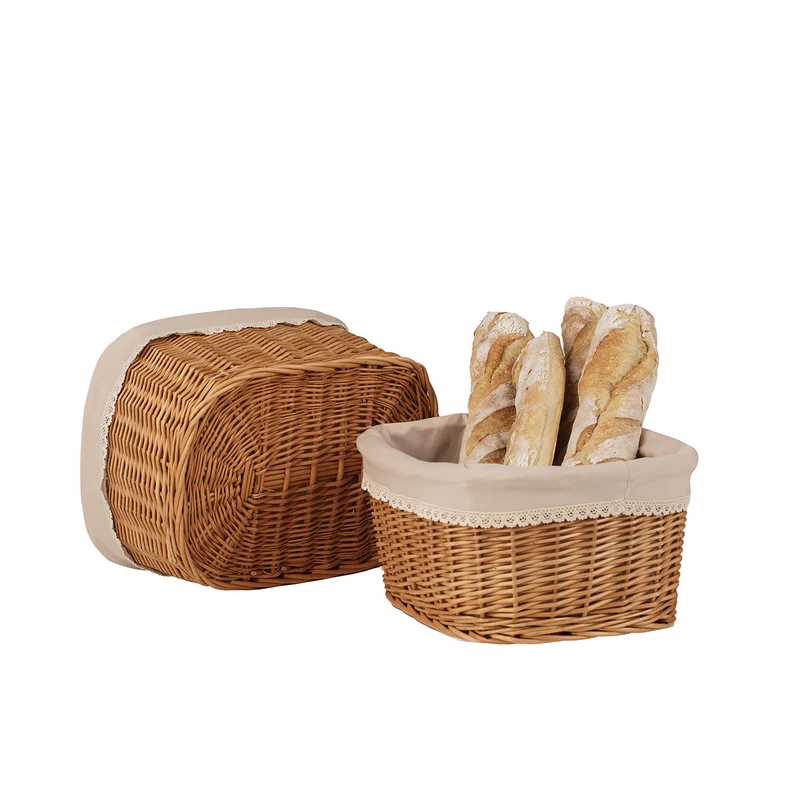 Nestor wicker bread basket with beige trim, set of 2 pcs. TheWickerStories
