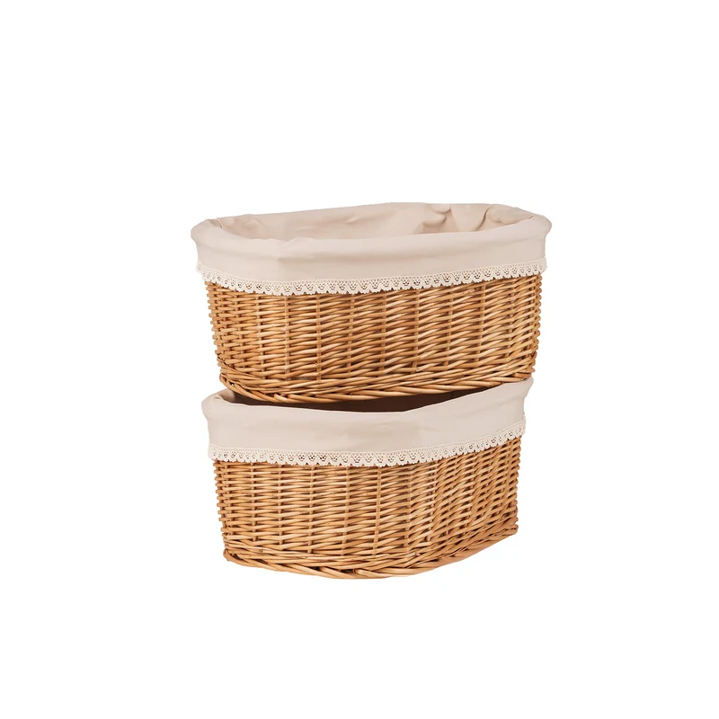 Nestor wicker bread basket with beige trim, set of 2 pcs. TheWickerStories