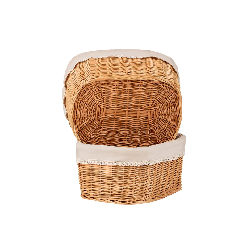 Nestor wicker bread basket with beige trim, set of 2 pcs. TheWickerStories