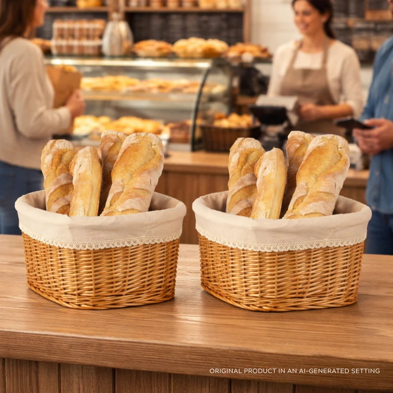 Nestor wicker bread basket with beige trim, set of 2 pcs. TheWickerStories