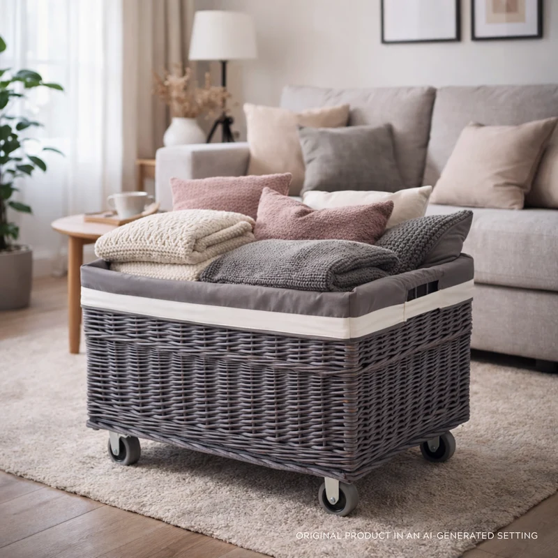 Cervus wicker storage basket with gray trim TheWickerStories