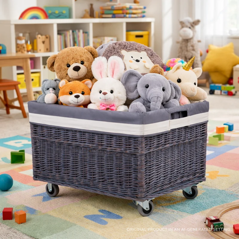 Cervus wicker storage basket with gray trim TheWickerStories