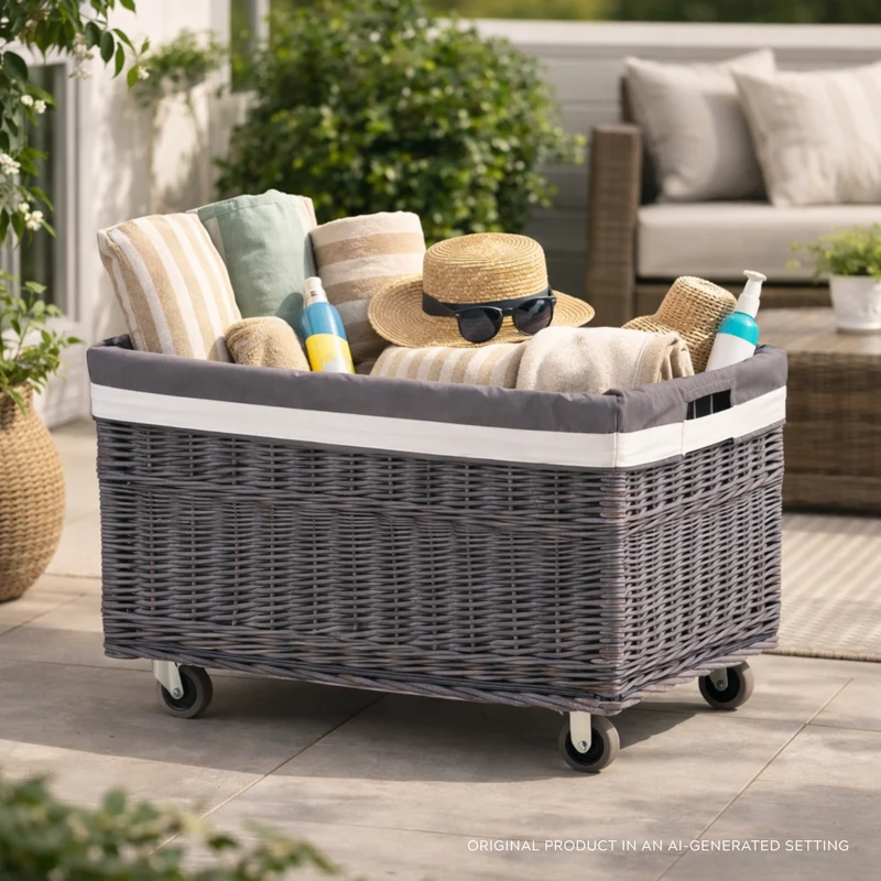 Cervus wicker storage basket with gray trim TheWickerStories