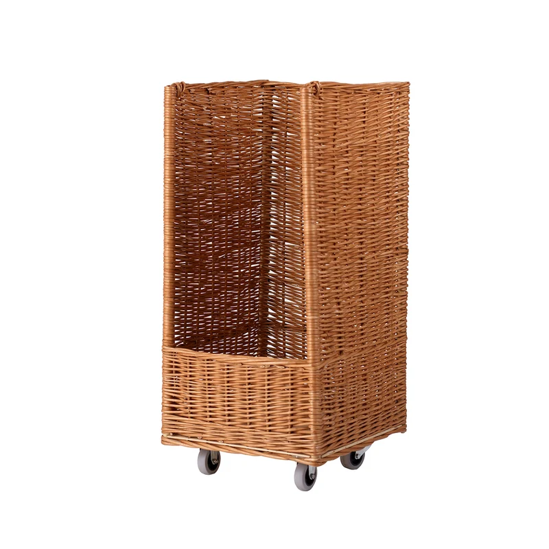 Boreta wicker basket on wheels for displaying baguettes TheWickerStories