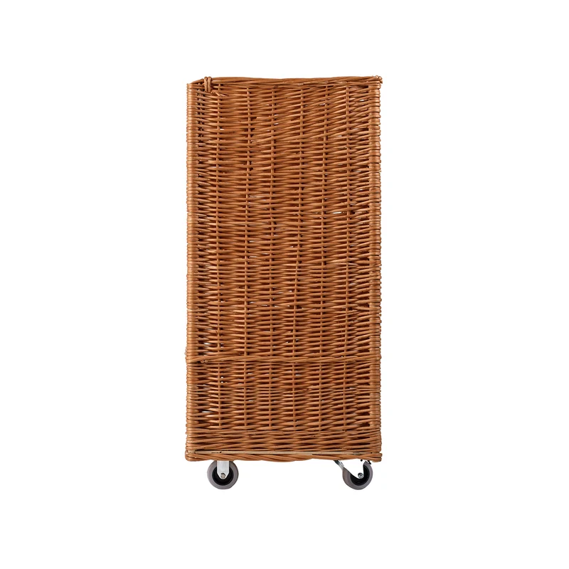 Boreta wicker basket on wheels for displaying baguettes TheWickerStories