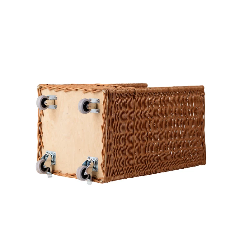 Boreta wicker basket on wheels for displaying baguettes TheWickerStories