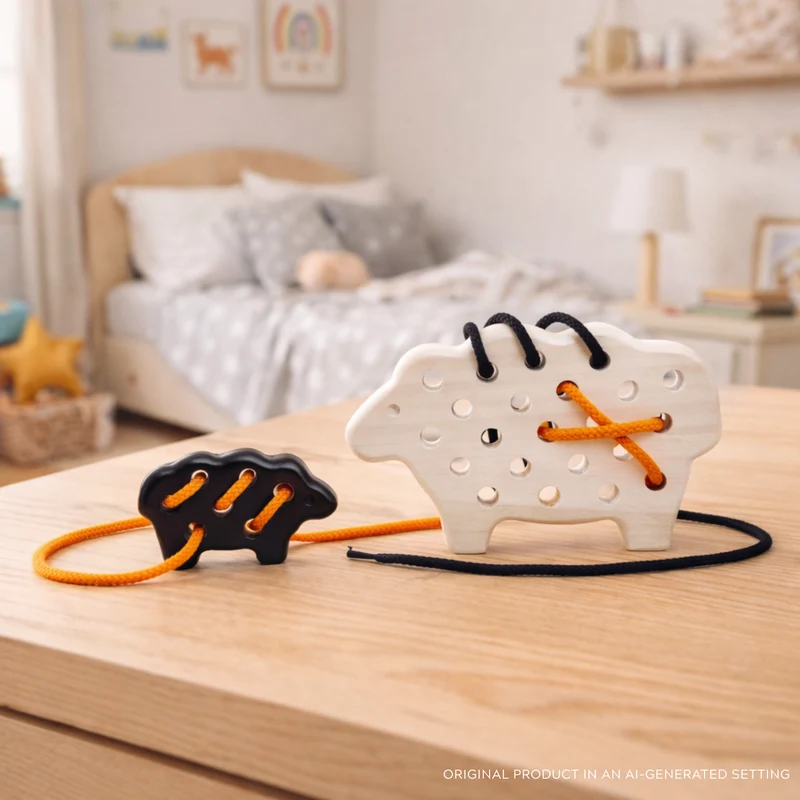 Pallium wooden sheep with lamb - children's toy, sew-on accessory TheWickerStories