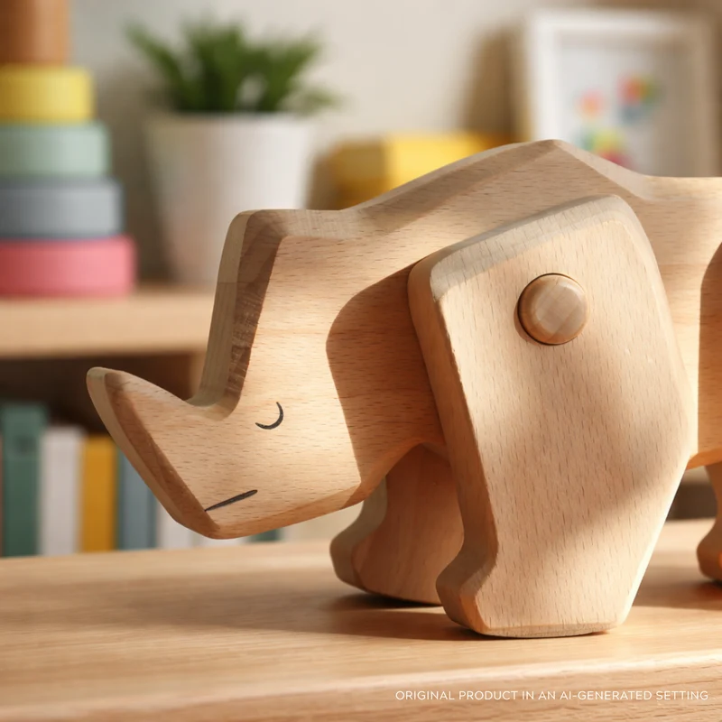 Pavora wooden rhinoceros – animal figurine with movable legs TheWickerStories
