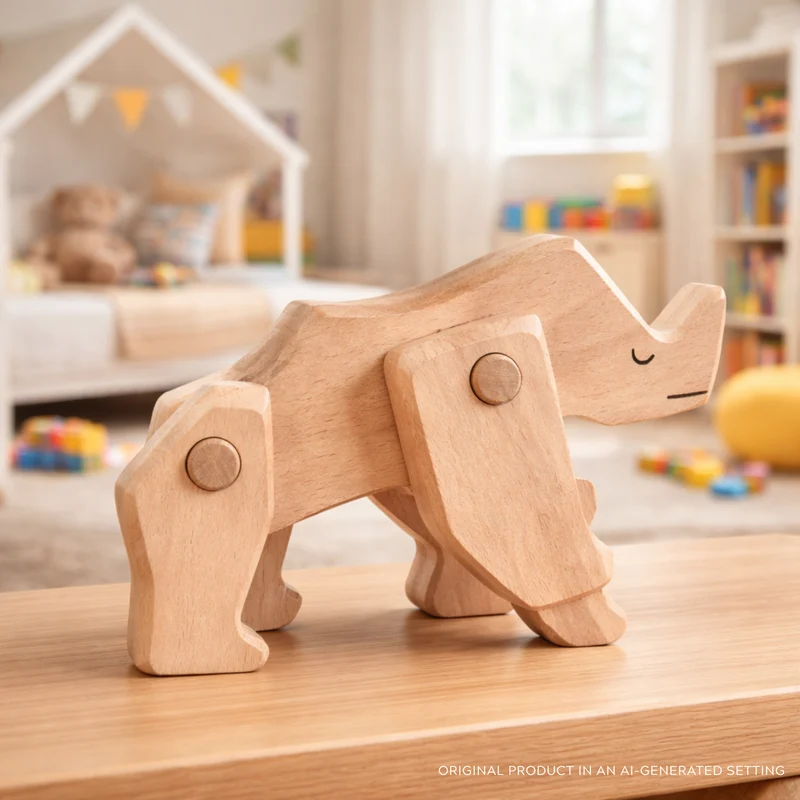 Pavora wooden rhinoceros – animal figurine with movable legs TheWickerStories