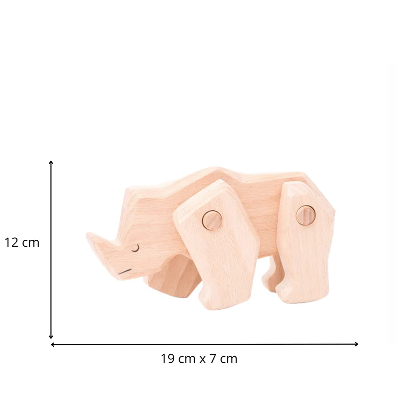 Pavora wooden rhinoceros – animal figurine with movable legs TheWickerStories