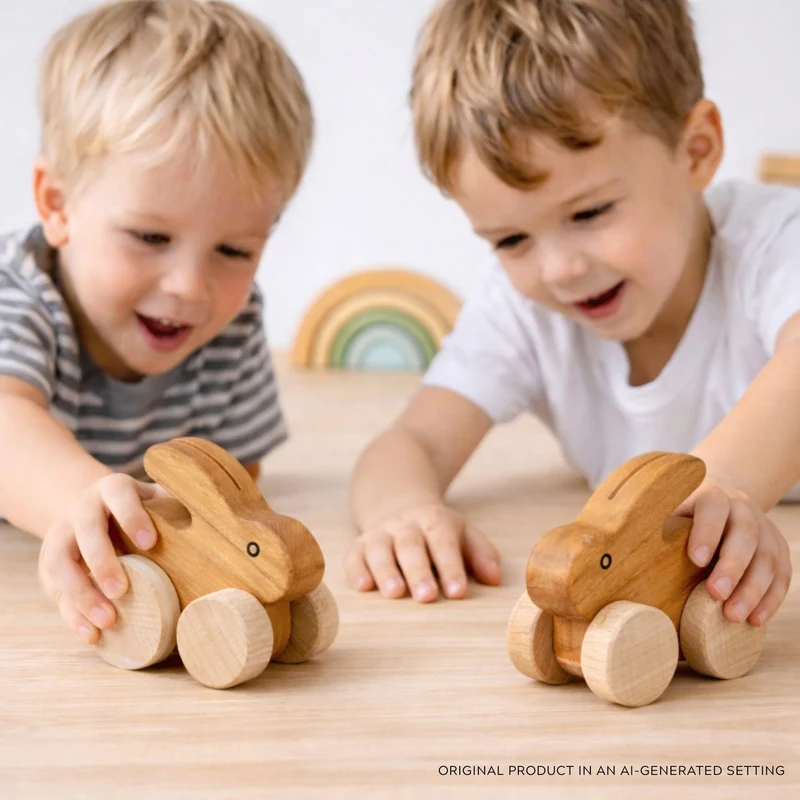 Pax wooden rabbit on wheels – children's toy TheWickerStories