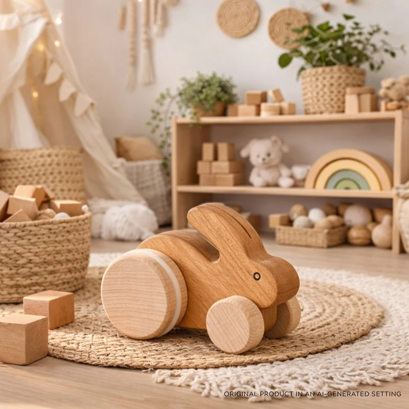 Pax wooden rabbit on wheels – children's toy TheWickerStories