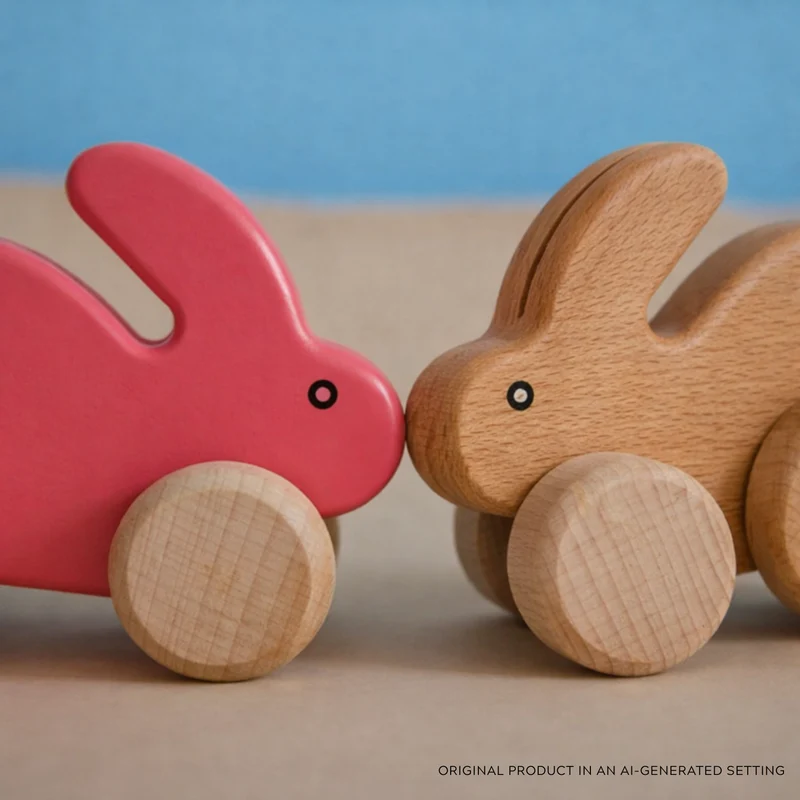 Pax wooden rabbit on wheels – children's toy TheWickerStories