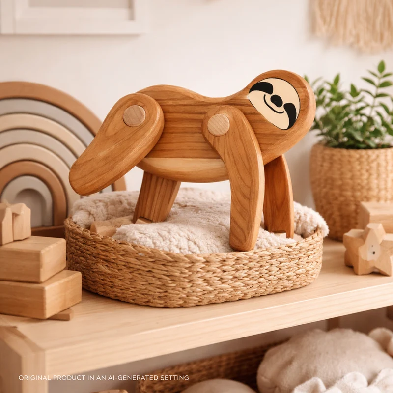 Primus wooden sloth – toy with movable paws TheWickerStories