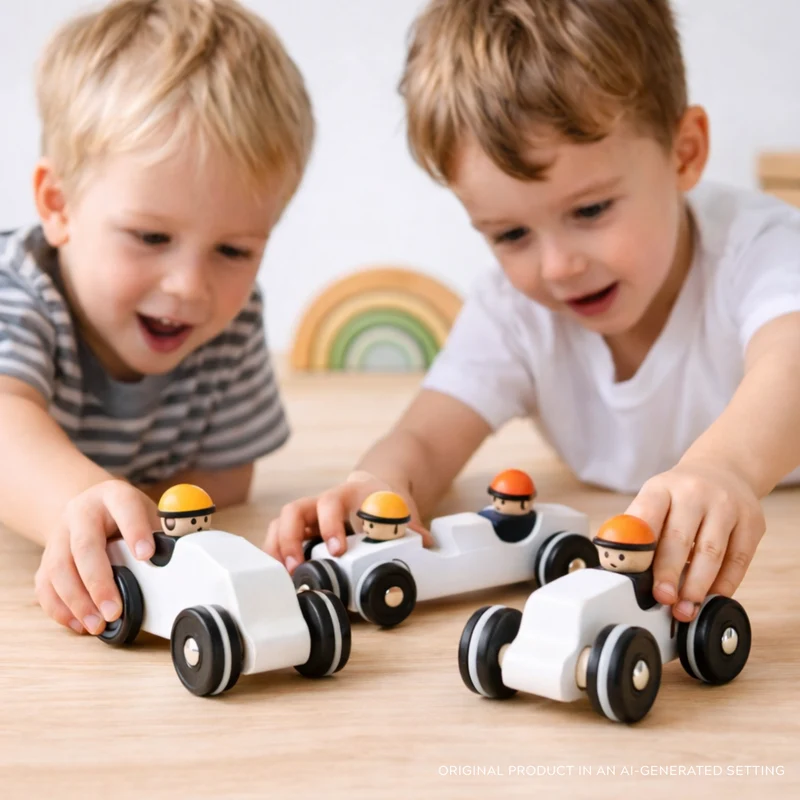 Plenus wooden retro car with driver – toy for children TheWickerStories
